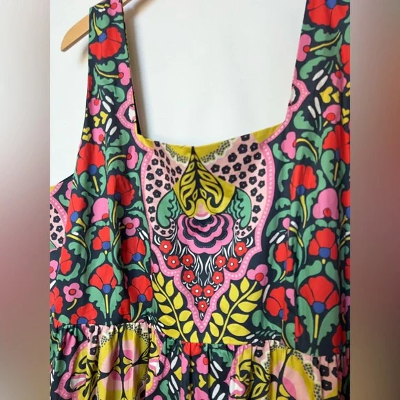 Boden Square Neck Cotton Midi Dress in Vibrant Folk Floral Print - Picture 4 of 15